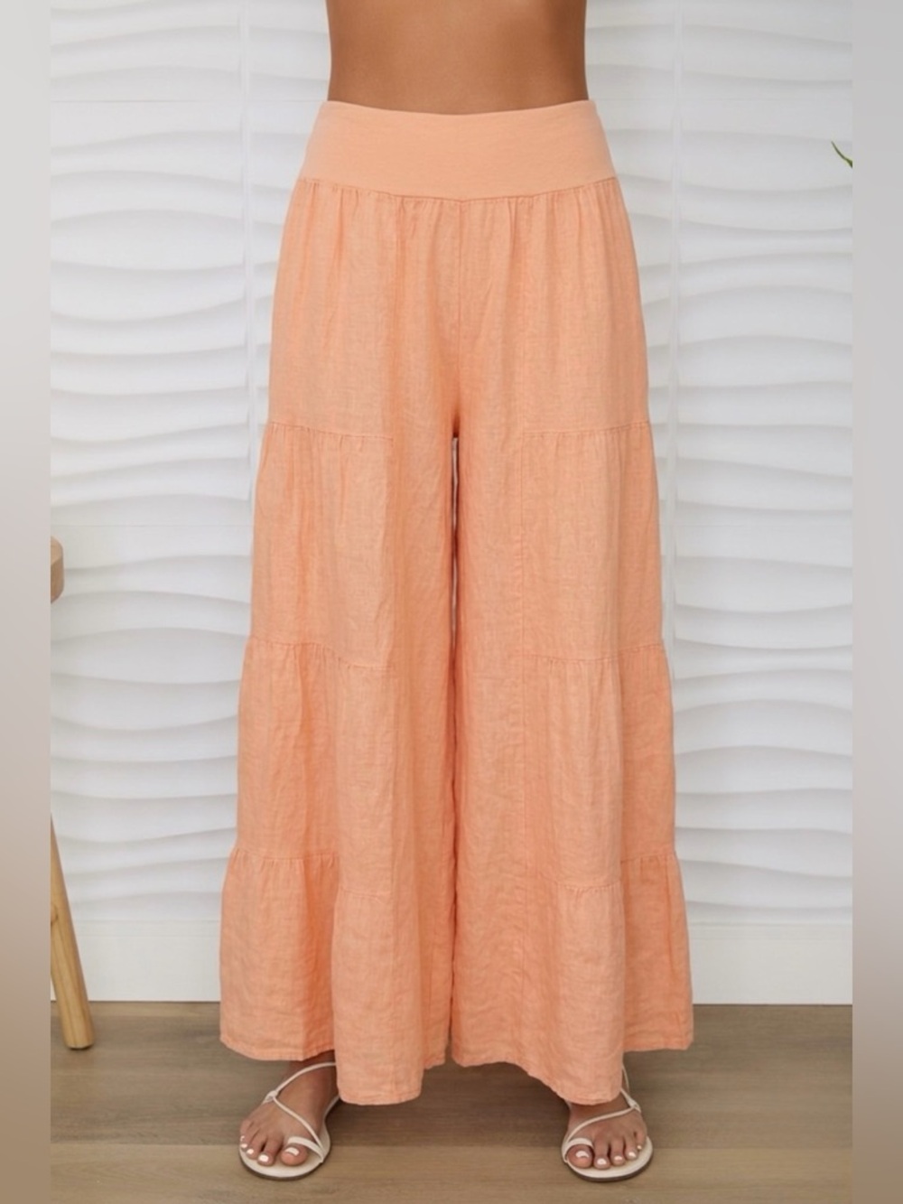 (2-36/255005-SOL-SAL) LINEN TIERED PALAZZO PANT